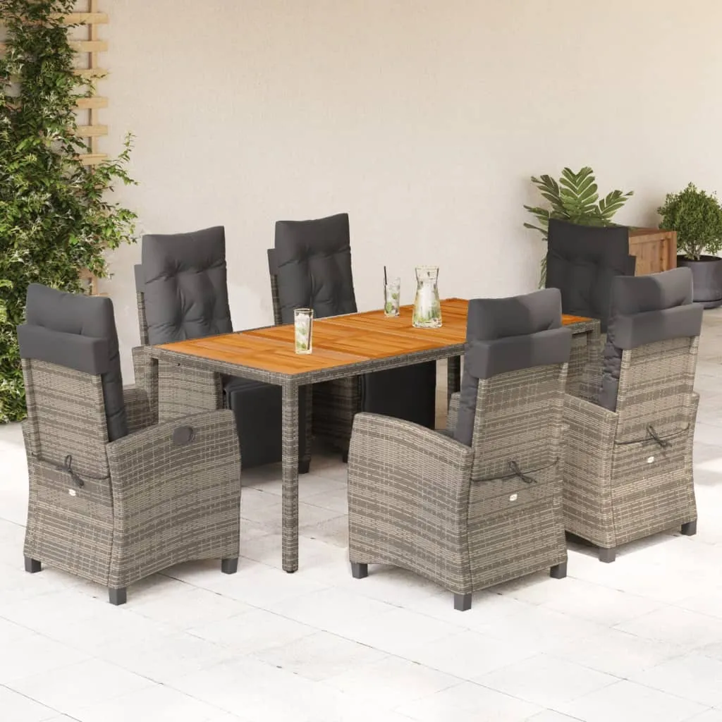 vidaXL Set da Pranzo da Giardino 7 pz con Cuscini in Polyrattan Grigio