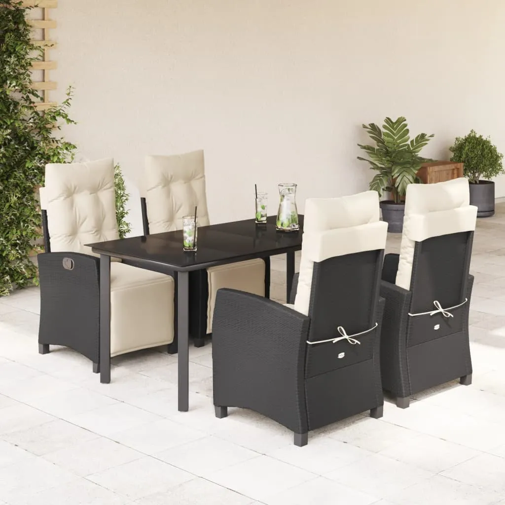 vidaXL Set da Pranzo da Giardino 5 pz Nero con Cuscini in Polyrattan