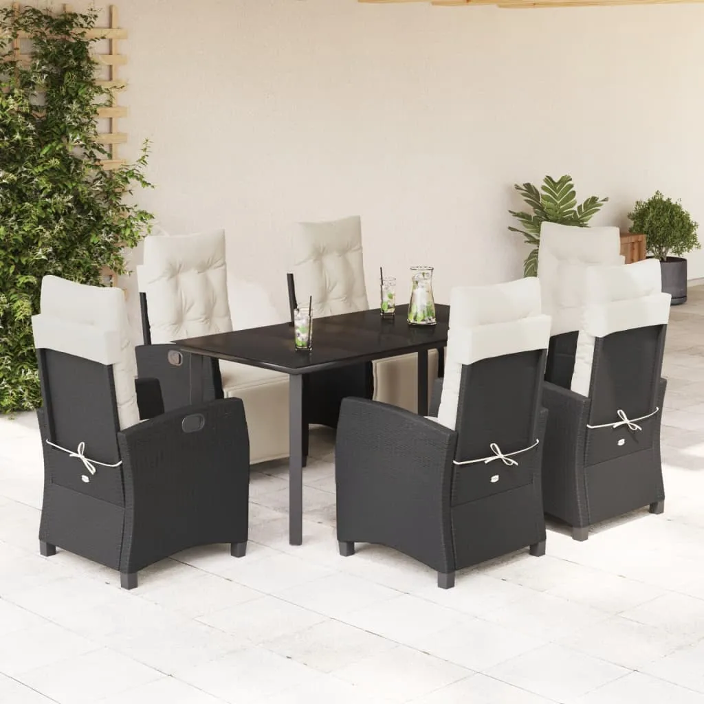 vidaXL Set da Pranzo da Giardino 7 pz Nero con Cuscini in Polyrattan