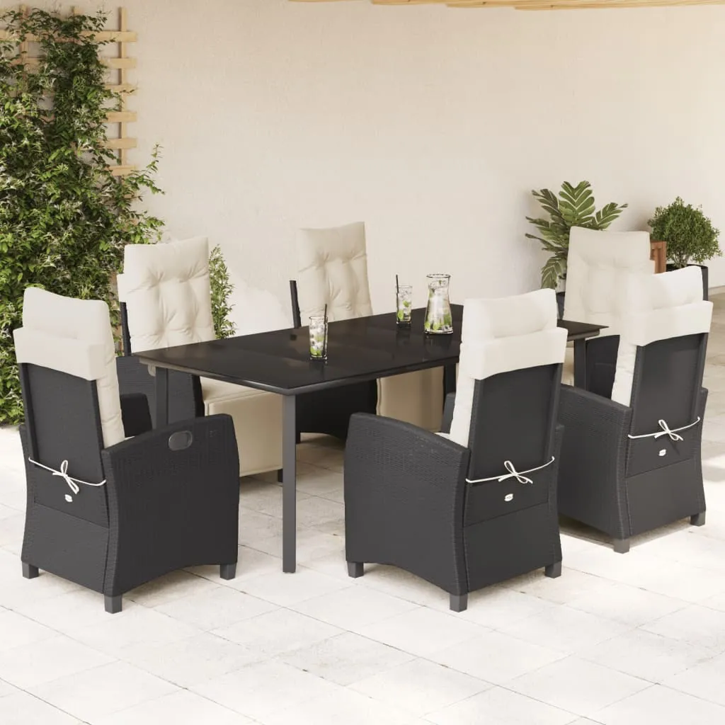 vidaXL Set da Pranzo da Giardino 7 pz Nero con Cuscini in Polyrattan