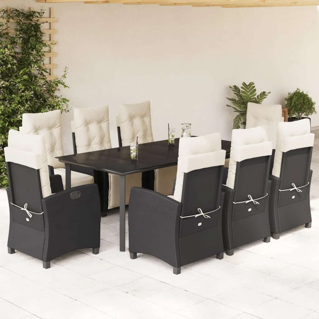 vidaXL Set da Pranzo da Giardino 9 pz con Cuscini Nero in Polyrattan