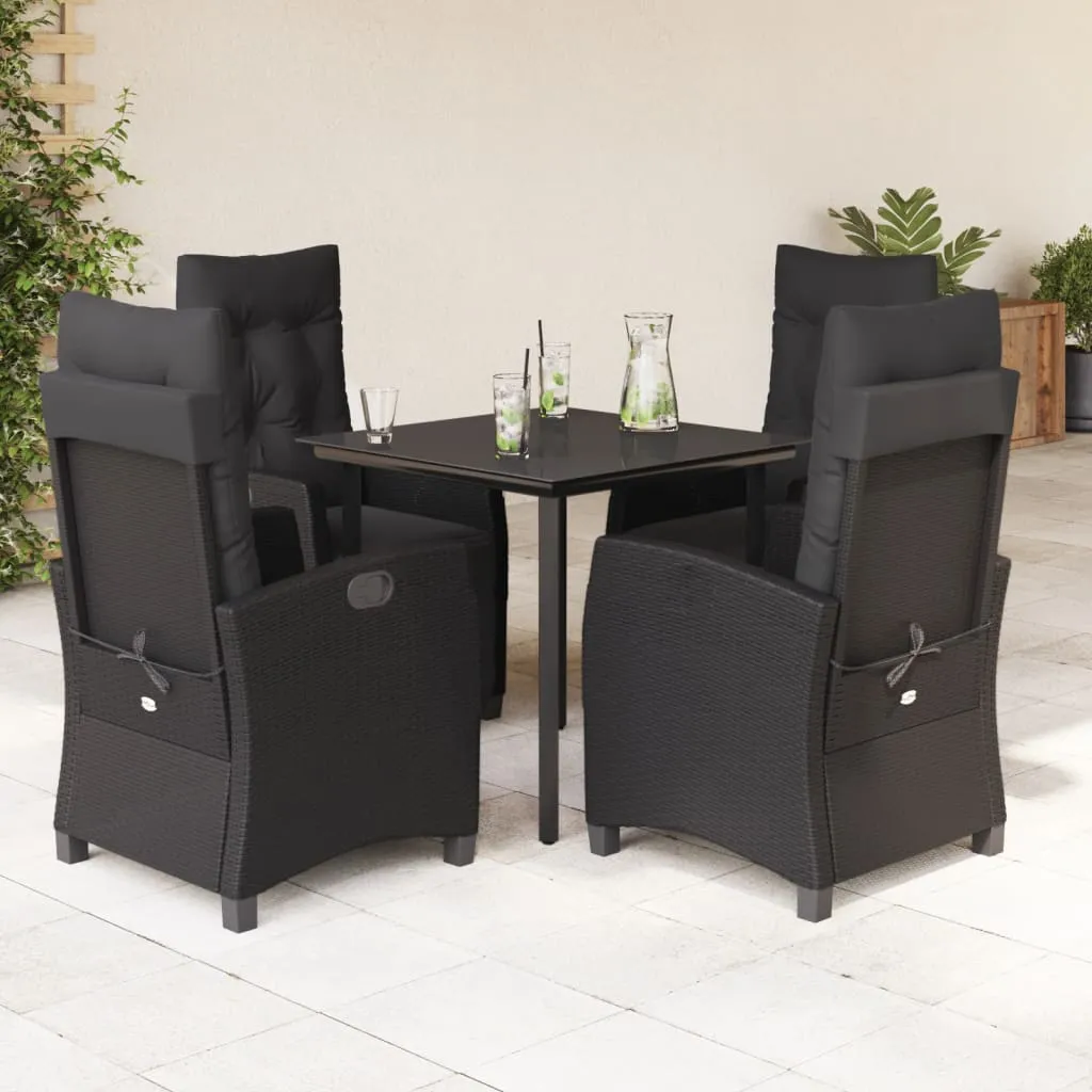 vidaXL Set da Pranzo da Giardino 5 pz Nero con Cuscini in Polyrattan