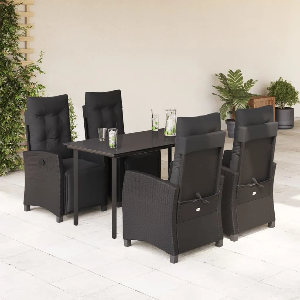 vidaXL Set da Pranzo da Giardino 5 pz Nero con Cuscini in Polyrattan