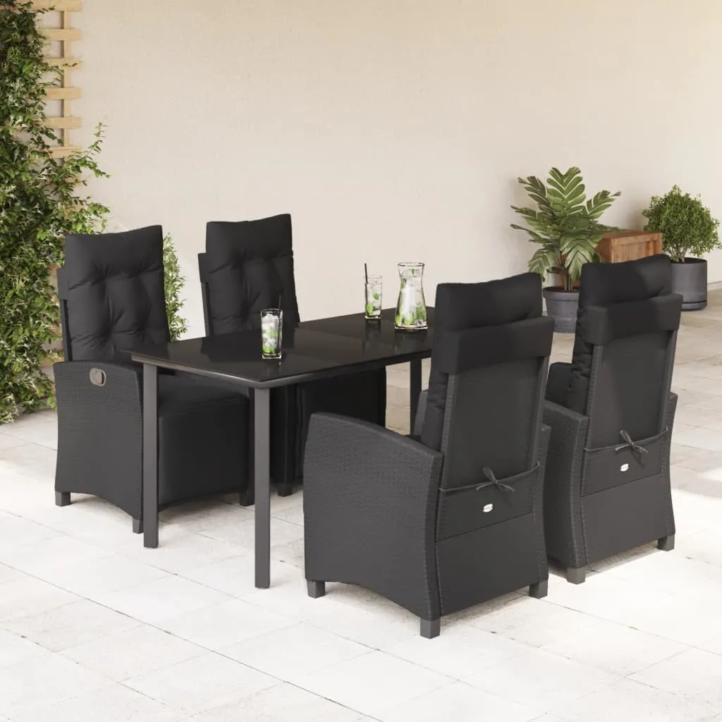 vidaXL Set da Pranzo da Giardino 5 pz Nero con Cuscini in Polyrattan