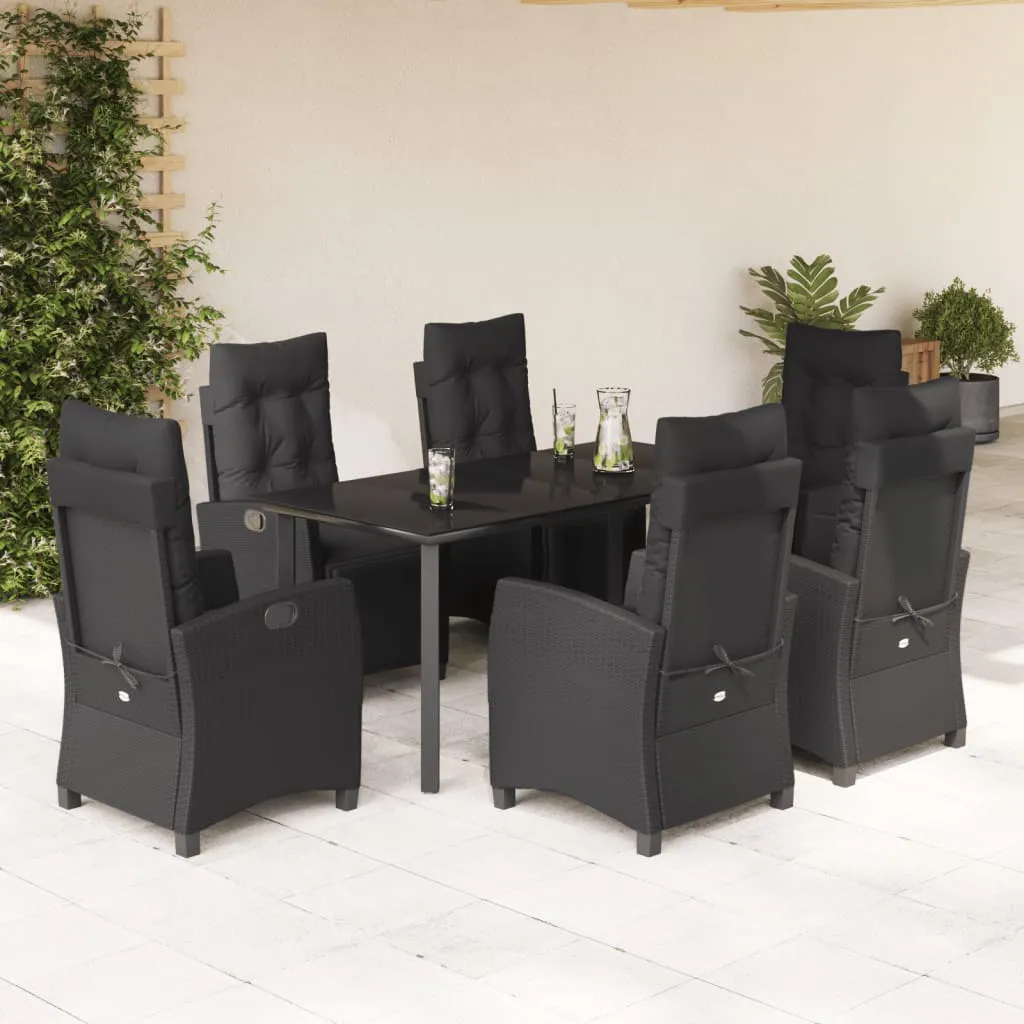 vidaXL Set da Pranzo da Giardino 7 pz Nero con Cuscini in Polyrattan