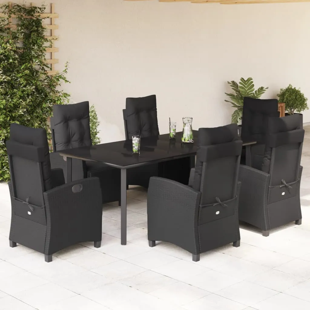 vidaXL Set da Pranzo da Giardino 7 pz Nero con Cuscini in Polyrattan