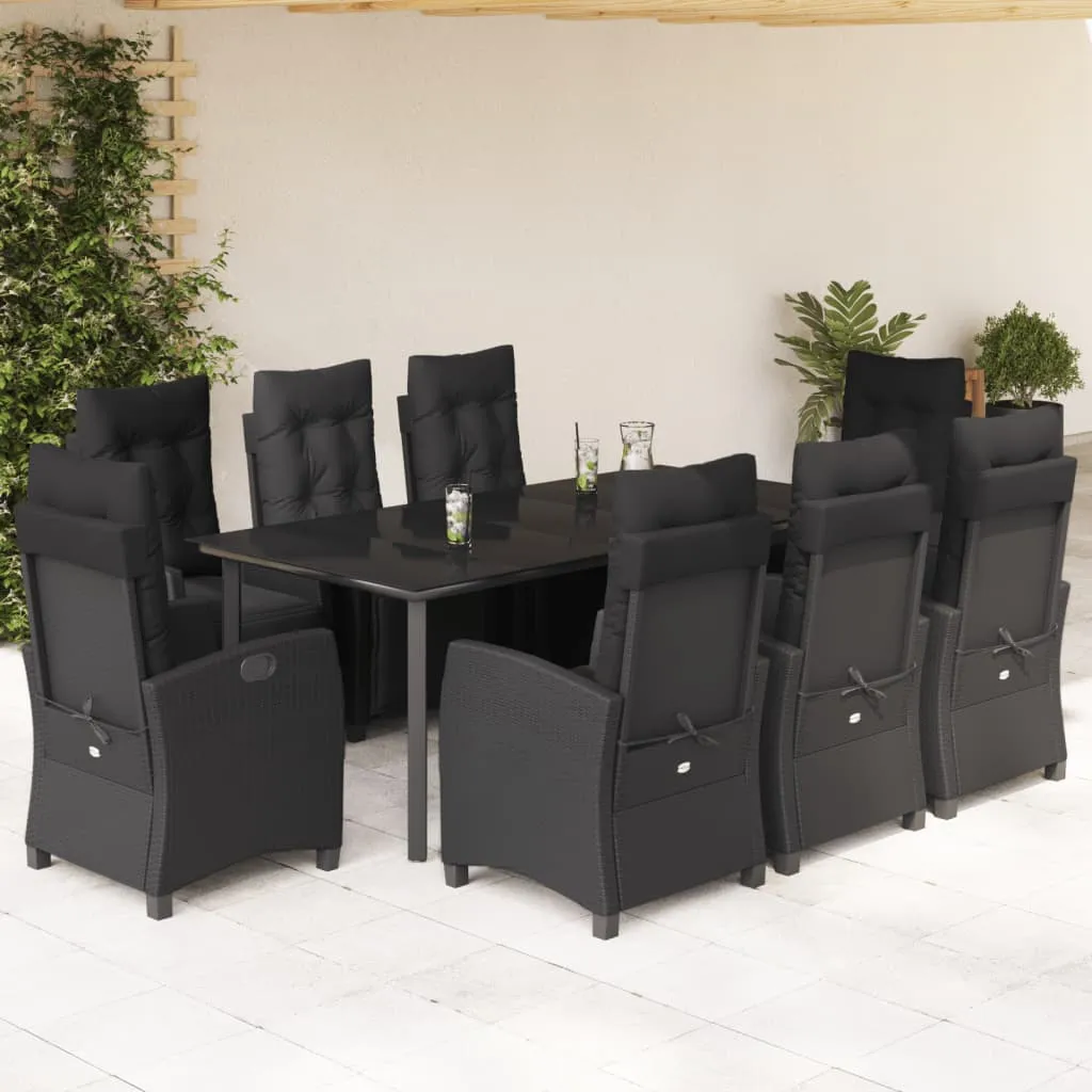 vidaXL Set da Pranzo da Giardino 9 pz con Cuscini Nero in Polyrattan