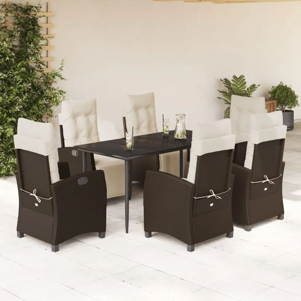 vidaXL Set da Pranzo da Giardino 7pz con Cuscini in Polyrattan Marrone