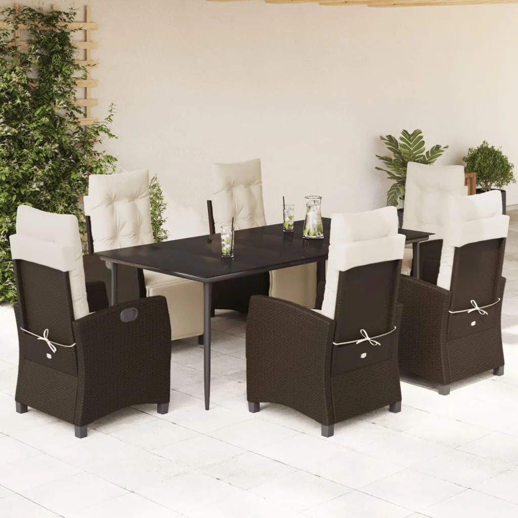 vidaXL Set da Pranzo da Giardino 7pz con Cuscini in Polyrattan Marrone