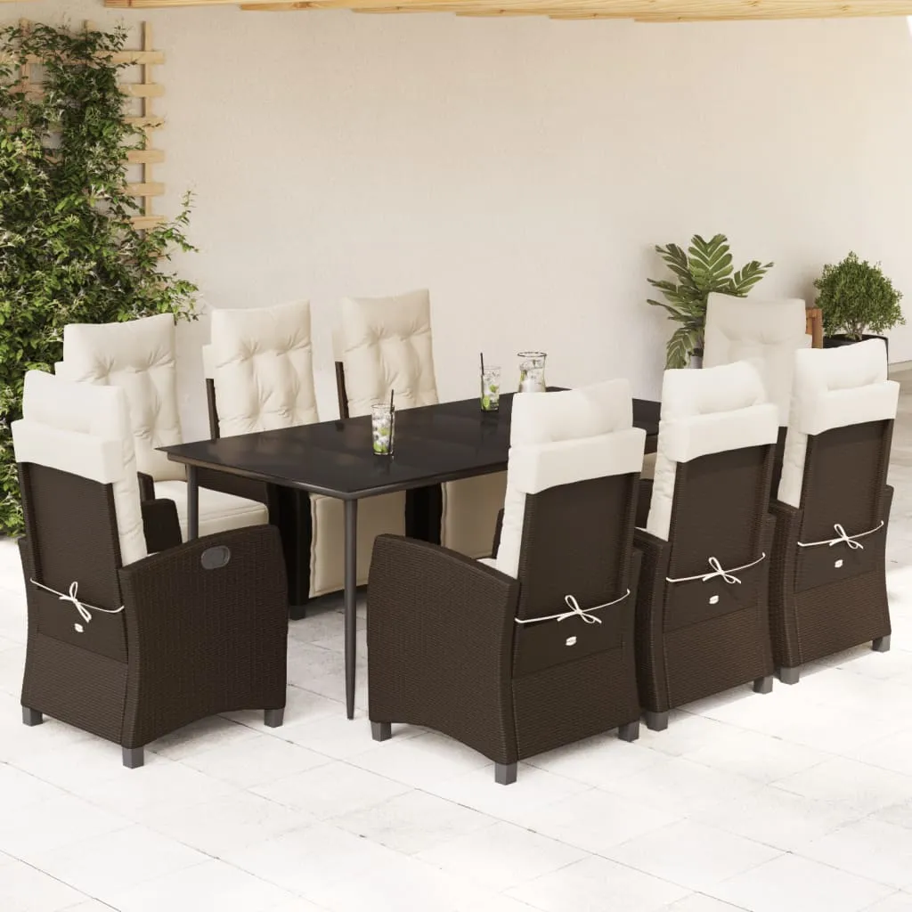 vidaXL Set da Pranzo da Giardino 9pz con Cuscini Marrone in Polyrattan