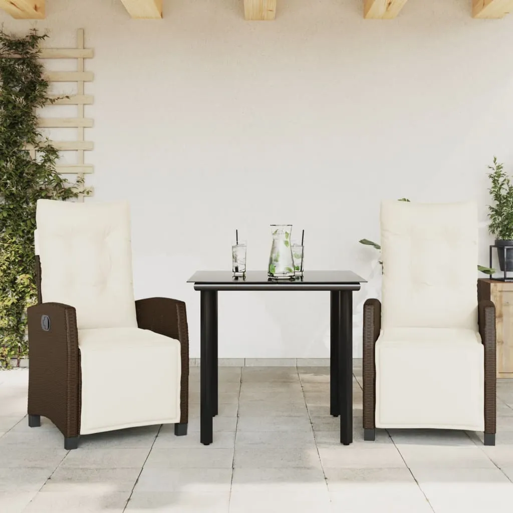 vidaXL Set da Pranzo da Giardino 3pz con Cuscini in Polyrattan Marrone