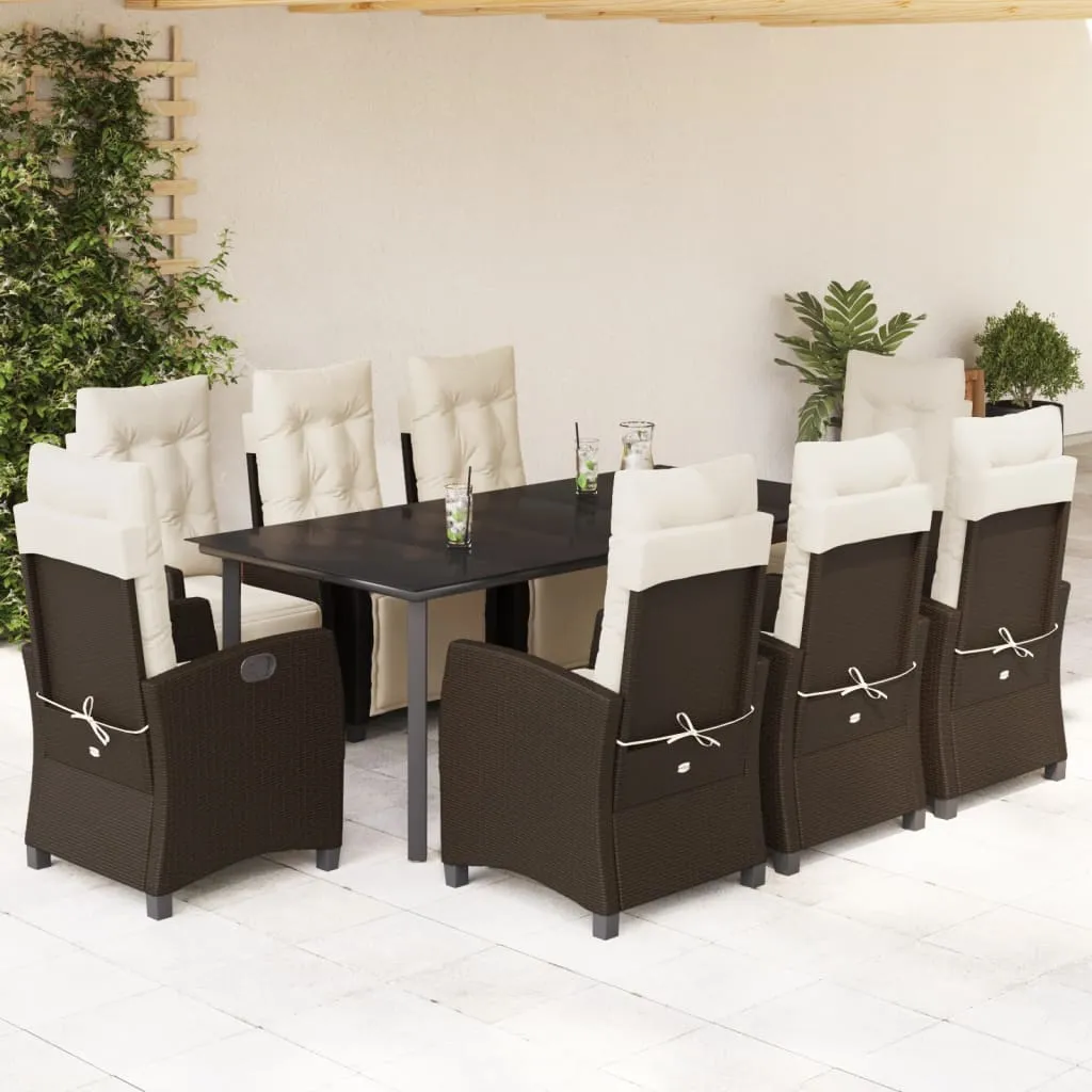 vidaXL Set da Pranzo da Giardino 9pz con Cuscini Marrone in Polyrattan