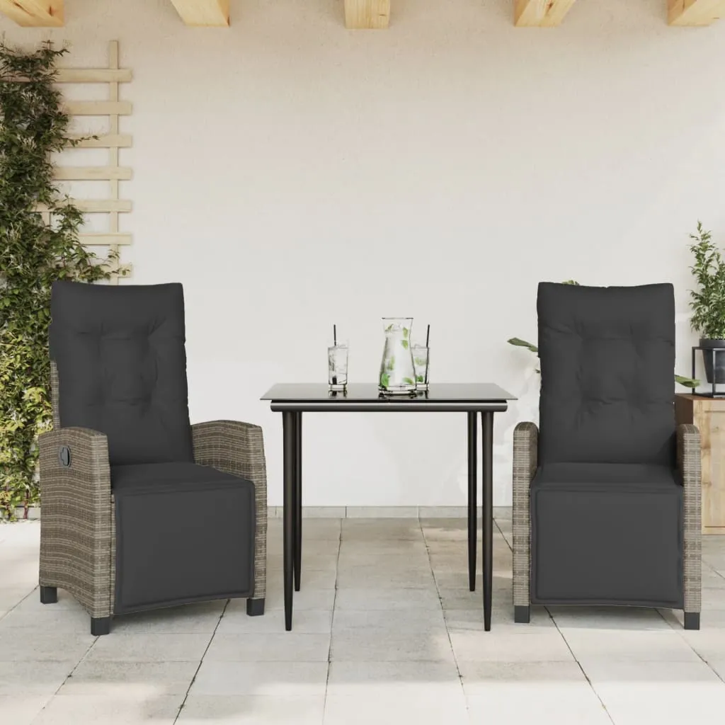 vidaXL Set da Pranzo da Giardino 3 pz con Cuscini in Polyrattan Grigio