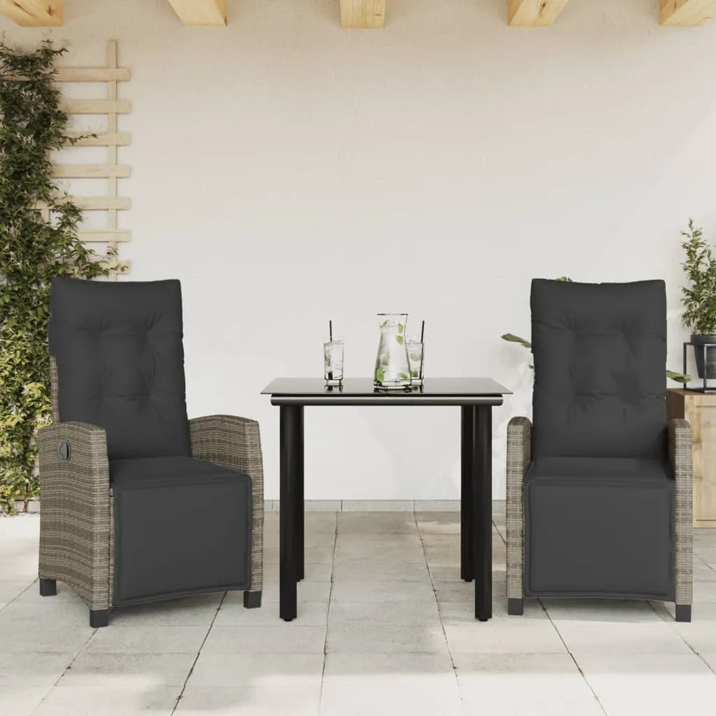 vidaXL Set da Pranzo da Giardino 3 pz con Cuscini in Polyrattan Grigio