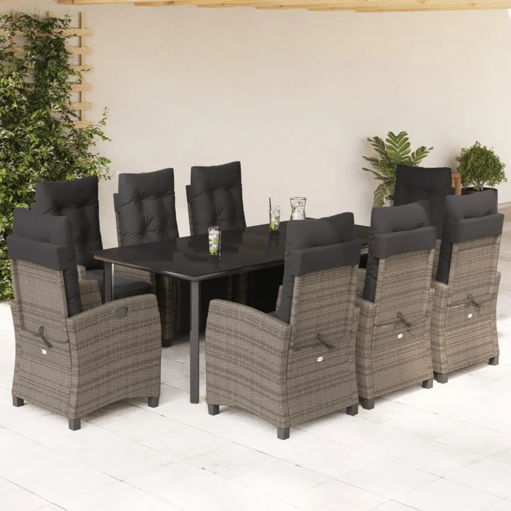 vidaXL Set da Pranzo da Giardino 9 pz con Cuscini in Polyrattan Grigio