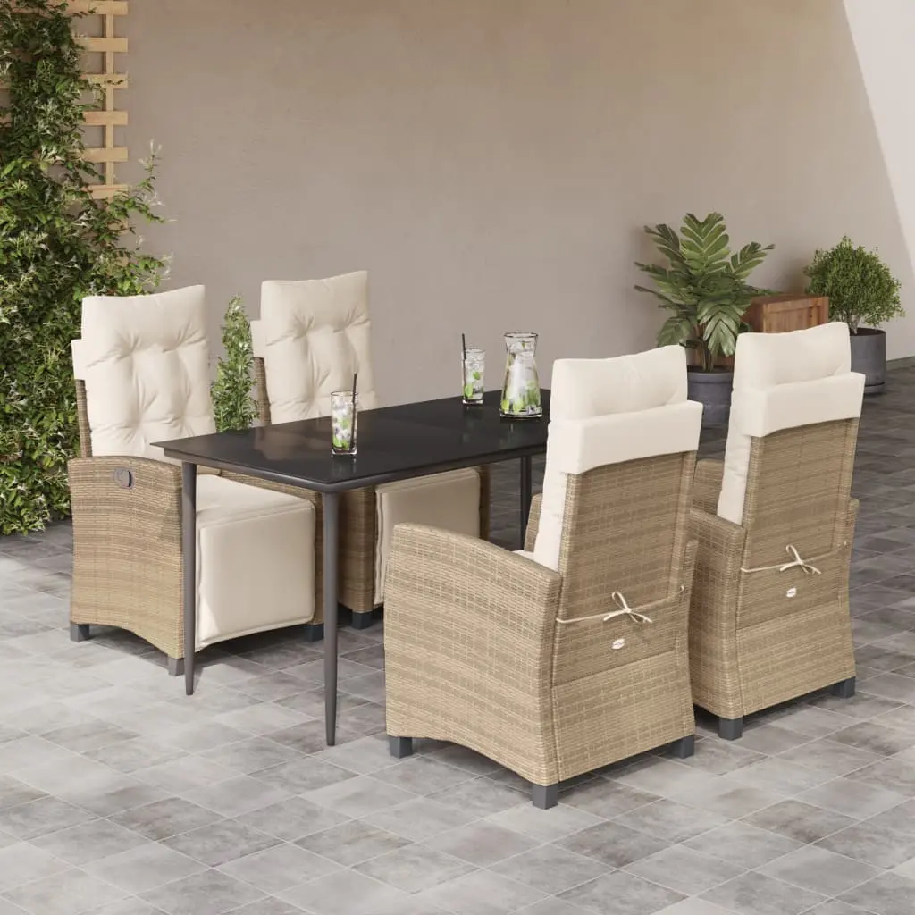 Set da Pranzo da Giardino 5 pz con Cuscini Beige in Polyrattan