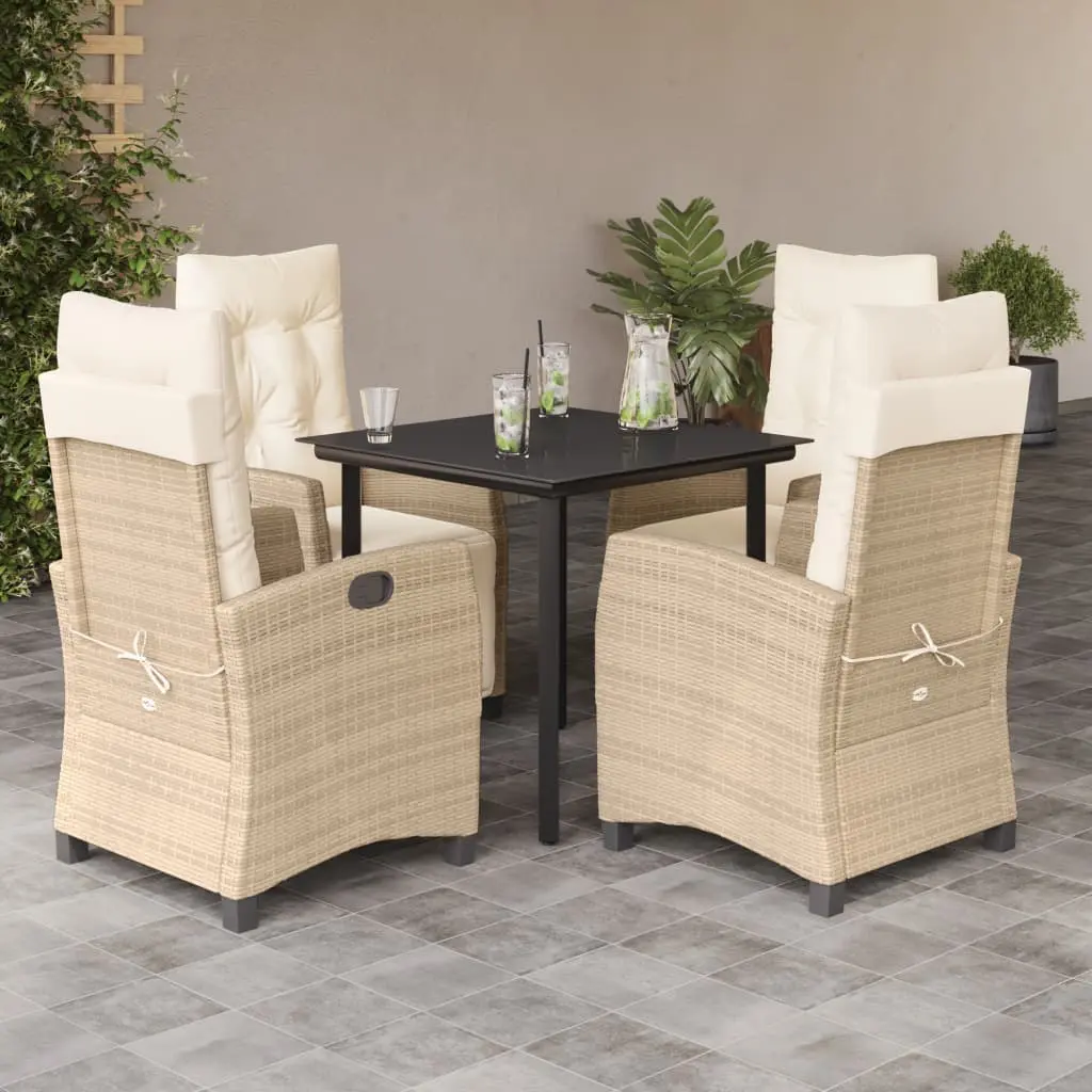 Set da Pranzo da Giardino 5 pz con Cuscini Beige in Polyrattan