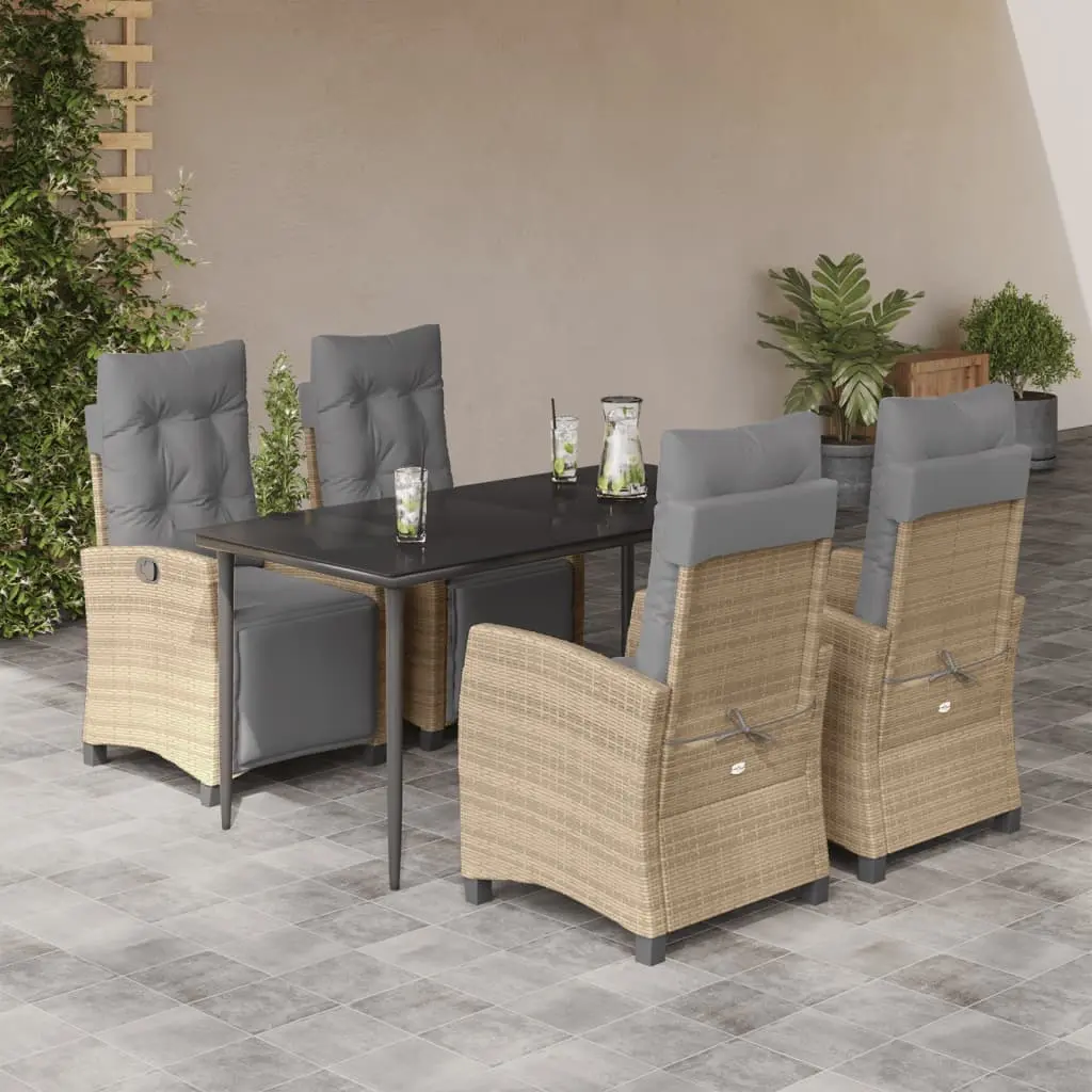 Set Pranzo da Giardino 5 pz con Cuscini Beige Misto Polyrattan