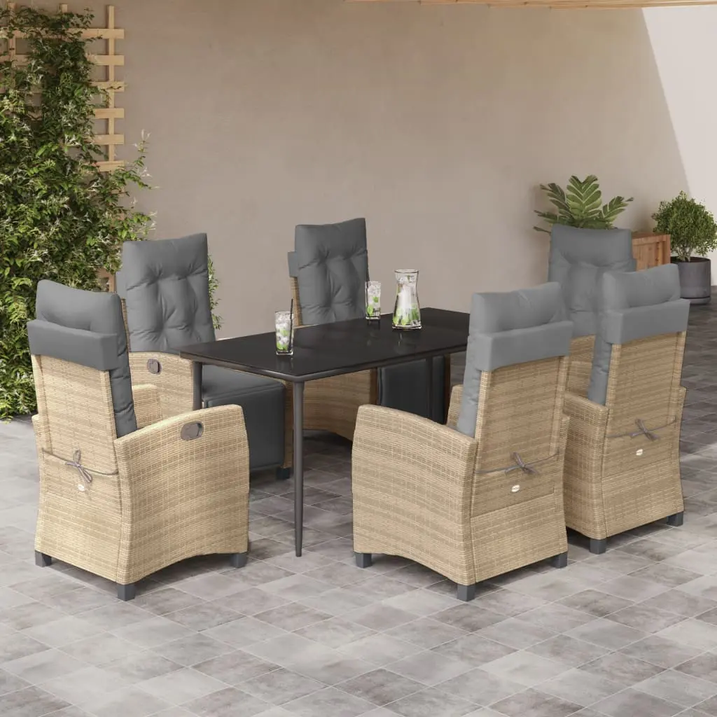 Set Pranzo da Giardino 7 pz con Cuscini Beige Misto Polyrattan