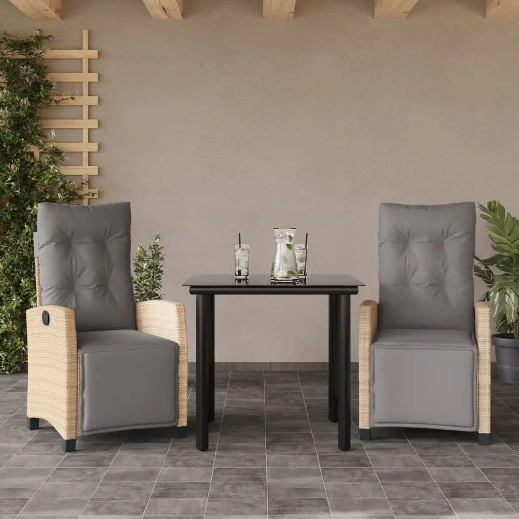 Set Pranzo da Giardino 3 pz con Cuscini Beige Misto Polyrattan