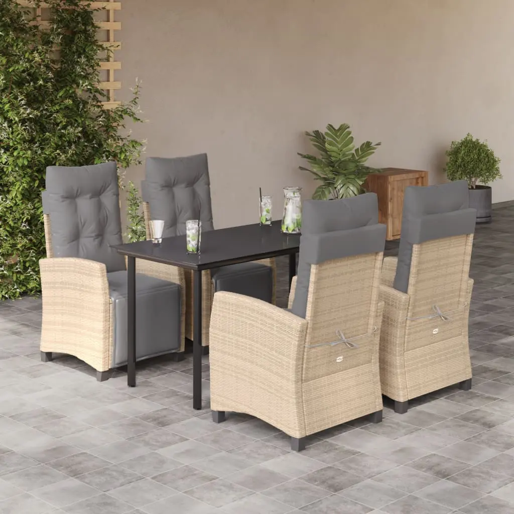 Set Pranzo da Giardino 5 pz con Cuscini Beige Misto Polyrattan