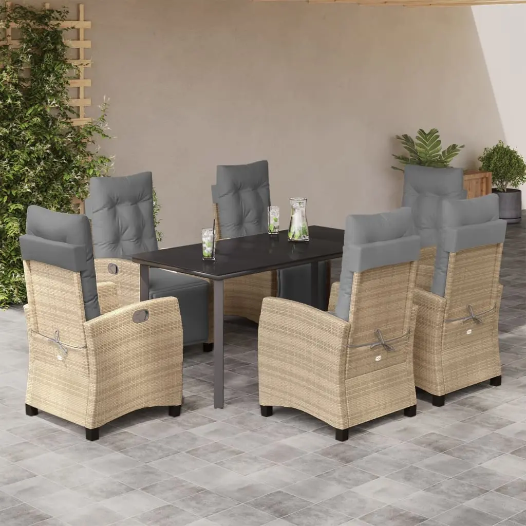 Set Pranzo da Giardino 7 pz con Cuscini Beige Misto Polyrattan