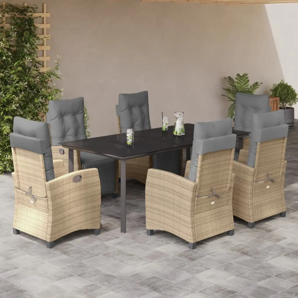 Set Pranzo da Giardino 7 pz con Cuscini Beige Misto Polyrattan