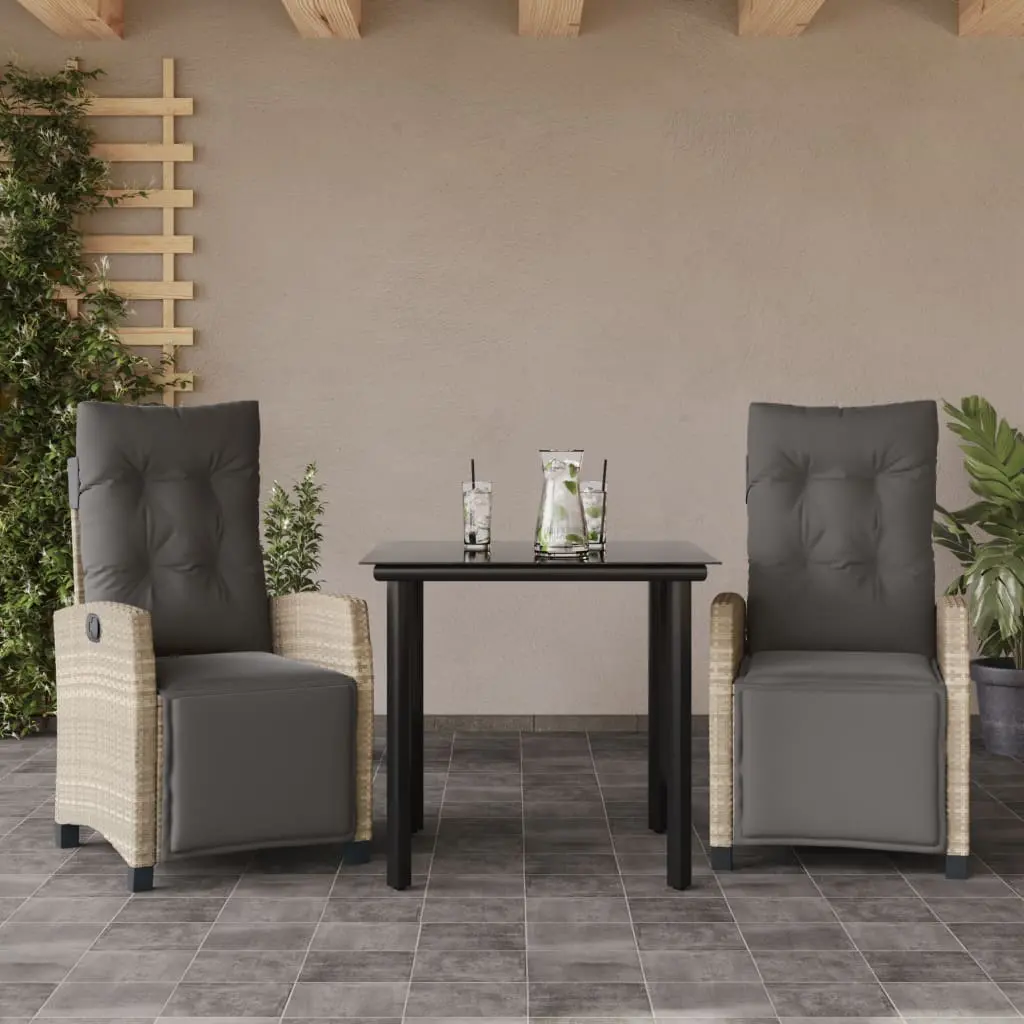 Set Pranzo da Giardino 3pz con Cuscini Grigio Chiaro Polyrattan