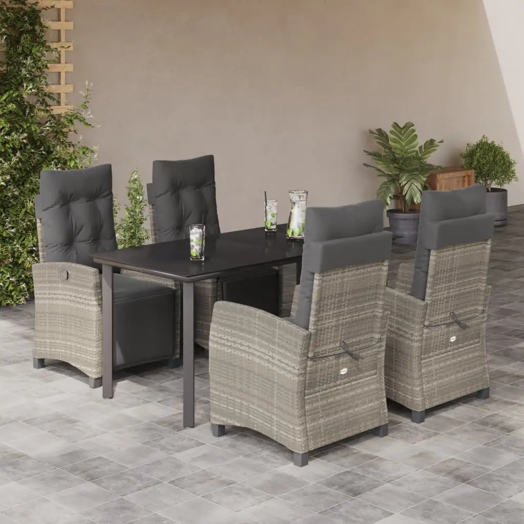 Set Pranzo da Giardino 5pz con Cuscini Grigio Chiaro Polyrattan