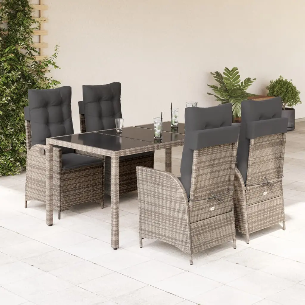 Set da Pranzo da Giardino 5 pz con Cuscini in Polyrattan Grigio