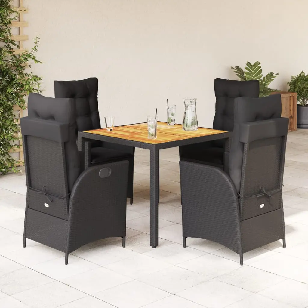 Set da Pranzo da Giardino 5 pz Nero con Cuscini in Polyrattan