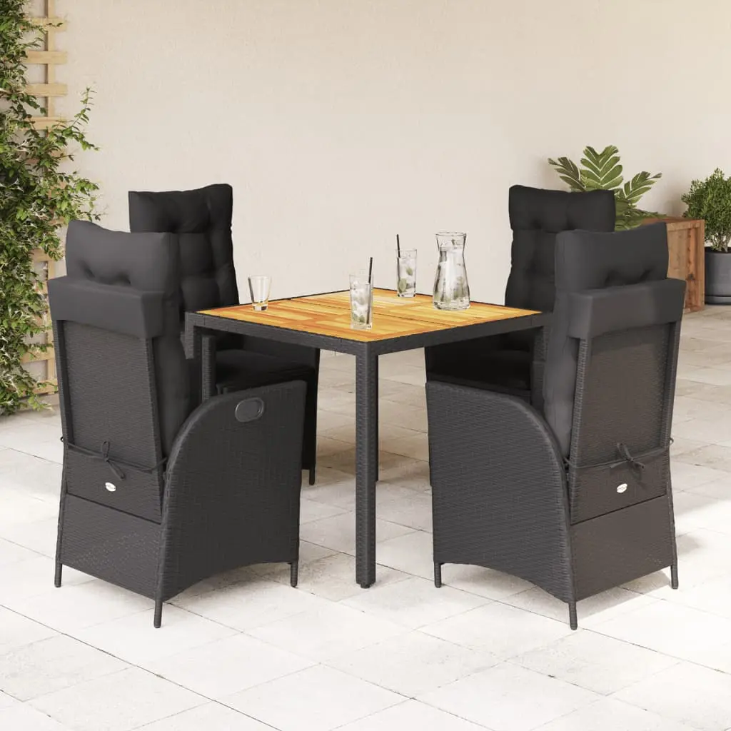 Set da Pranzo da Giardino 5 pz Nero con Cuscini in Polyrattan