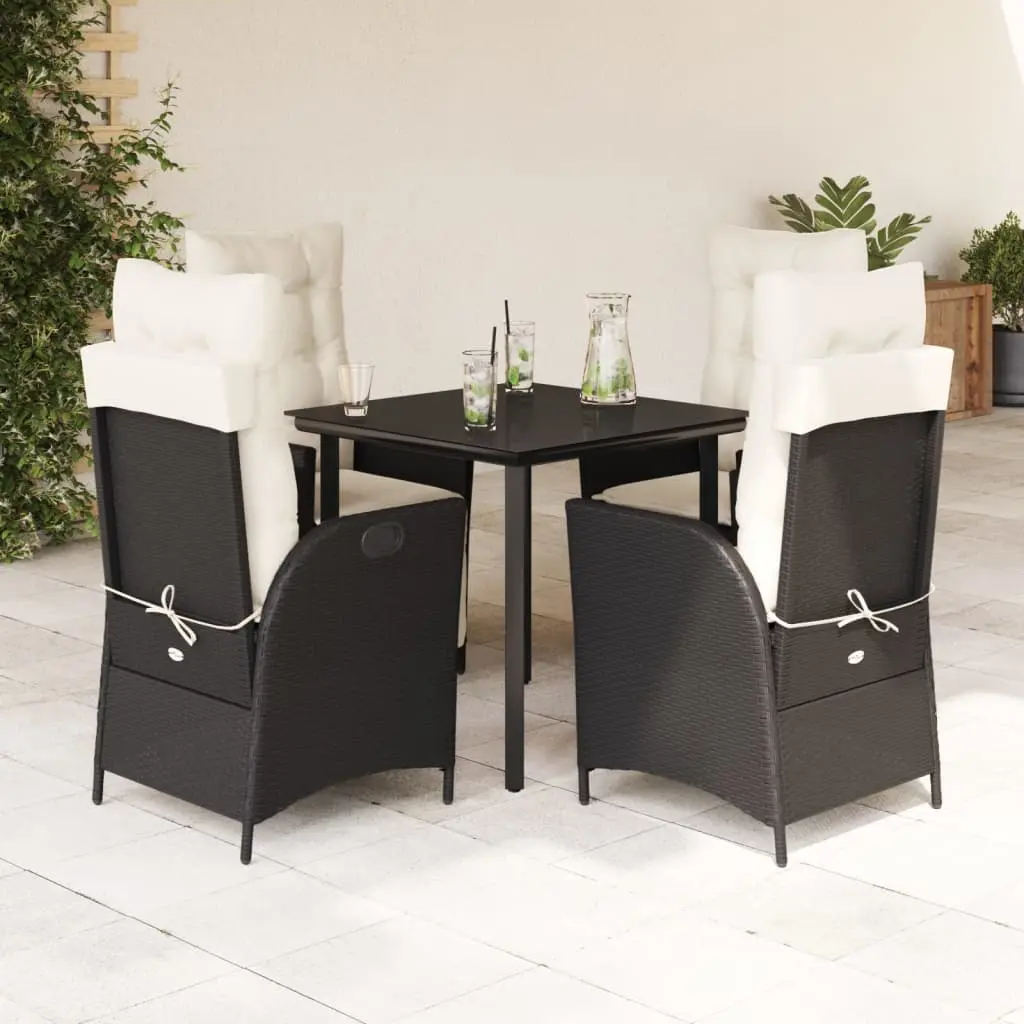 Set da Pranzo da Giardino 5 pz Nero con Cuscini in Polyrattan