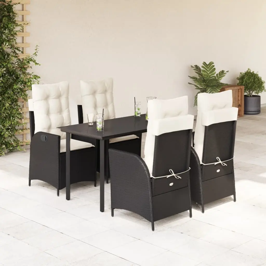 Set da Pranzo da Giardino 5 pz Nero con Cuscini in Polyrattan