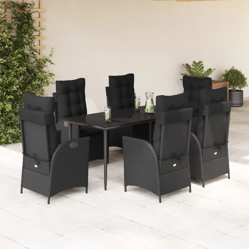 Set da Pranzo da Giardino 7 pz Nero con Cuscini in Polyrattan