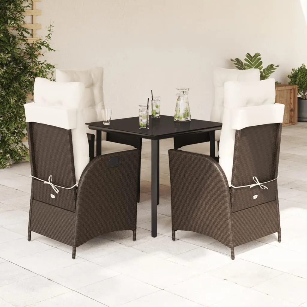 Set da Pranzo da Giardino 5pz con Cuscini in Polyrattan Marrone