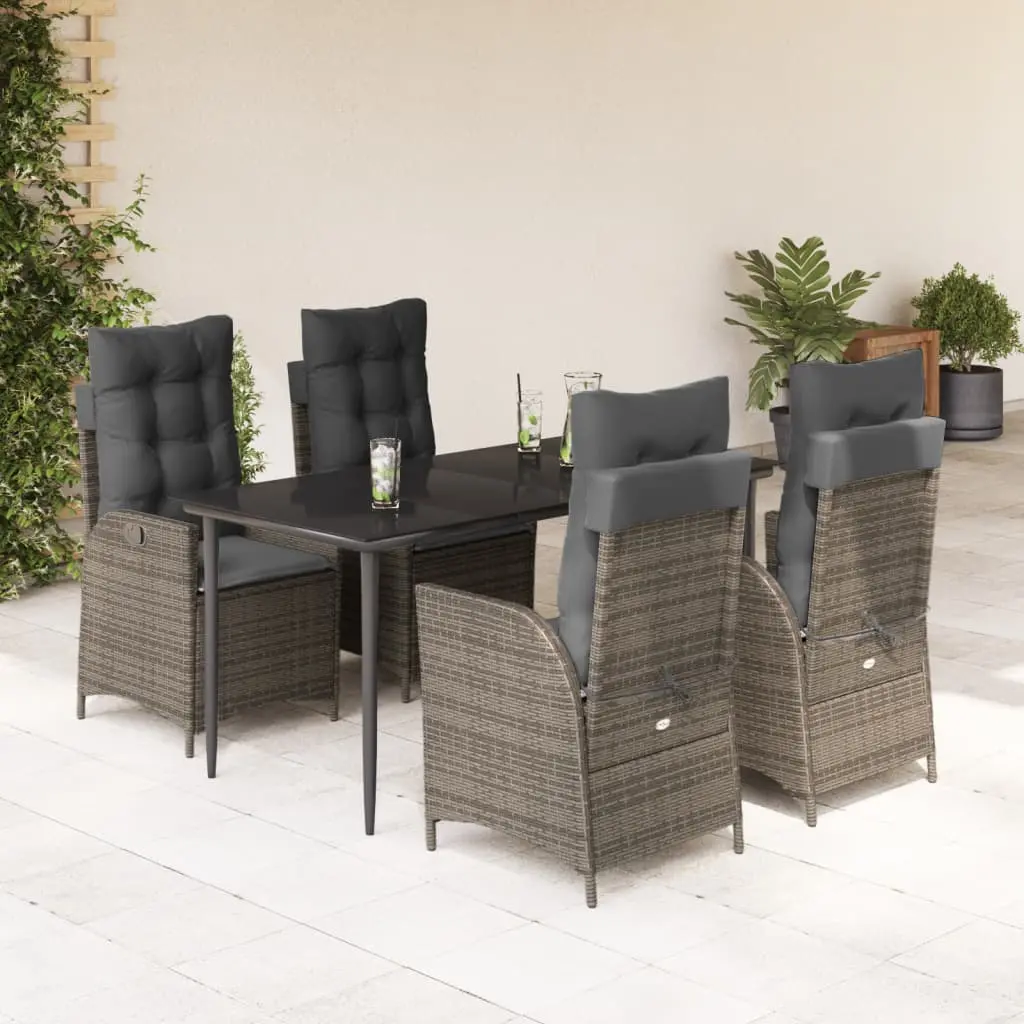 Set da Pranzo da Giardino 5 pz con Cuscini in Polyrattan Grigio