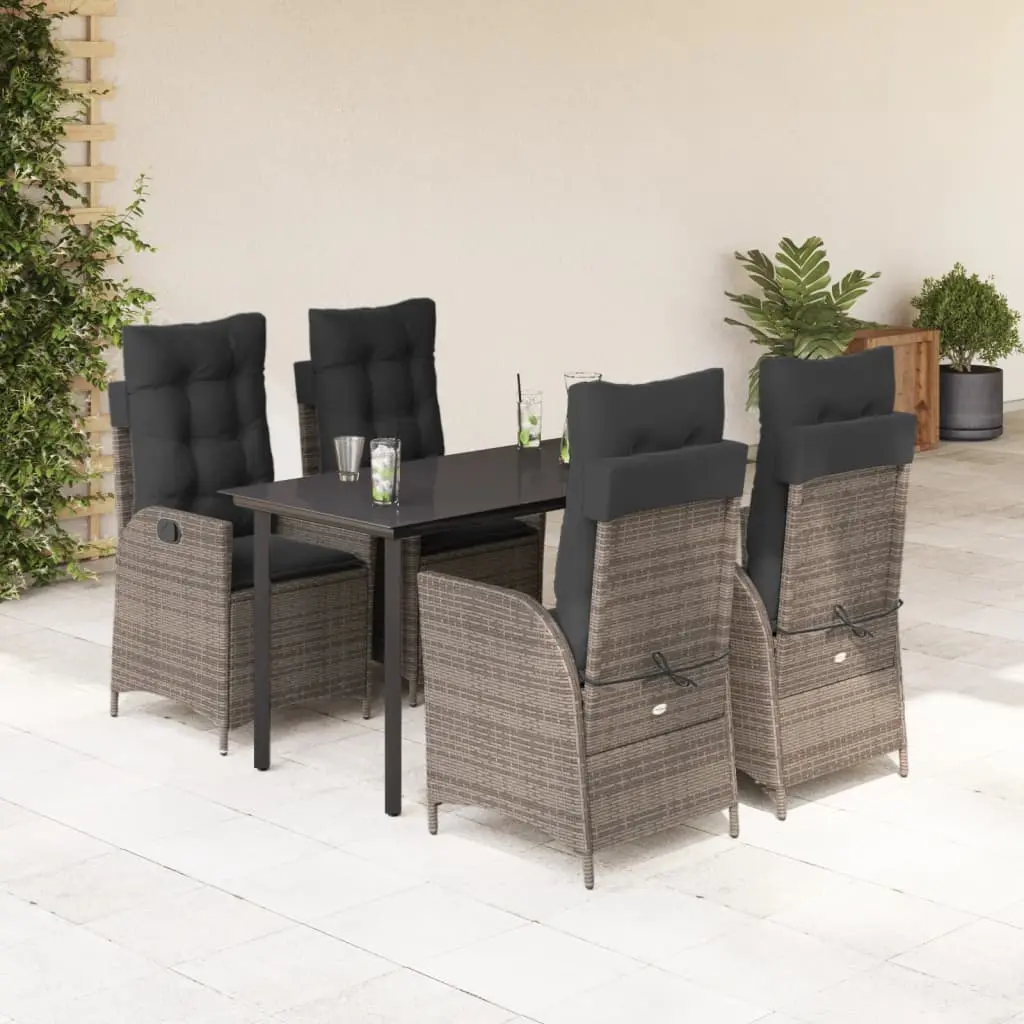 Set da Pranzo da Giardino 5 pz con Cuscini in Polyrattan Grigio