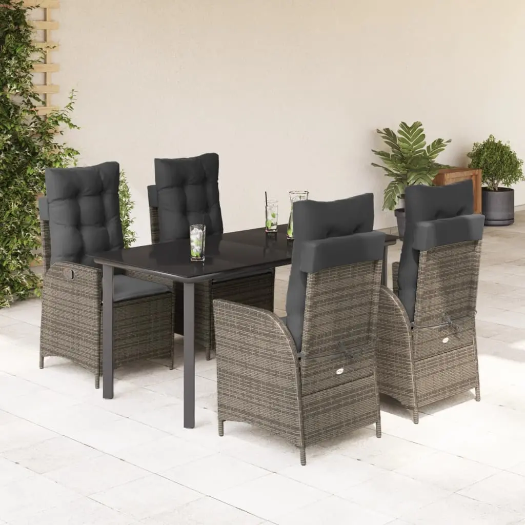 Set da Pranzo da Giardino 5 pz con Cuscini in Polyrattan Grigio