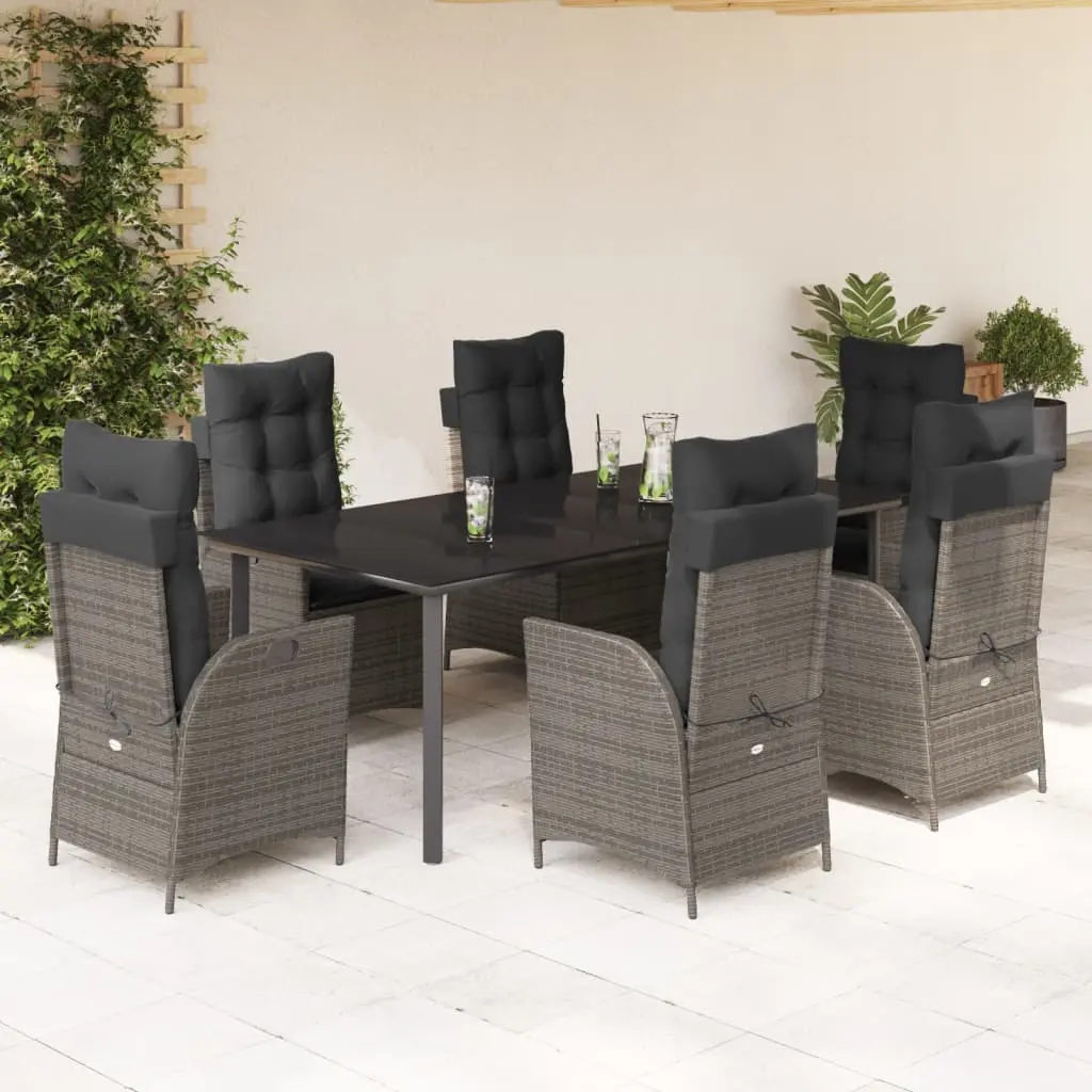 Set da Pranzo da Giardino 7 pz con Cuscini in Polyrattan Grigio