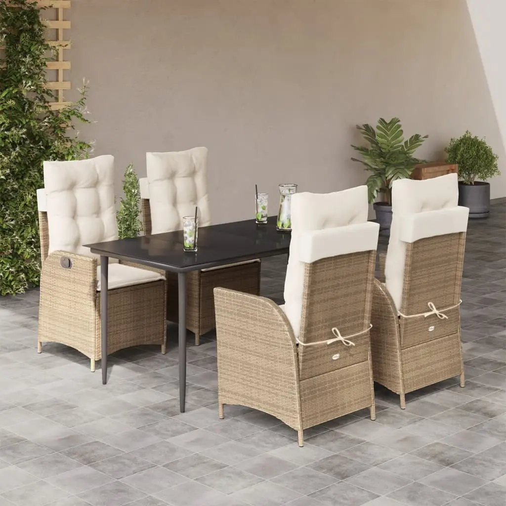 Set da Pranzo da Giardino 5 pz con Cuscini Beige in Polyrattan