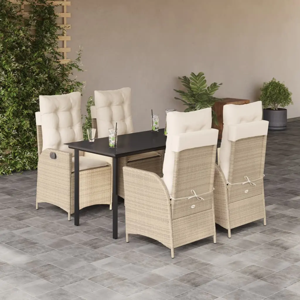 Set da Pranzo da Giardino 5 pz con Cuscini Beige in Polyrattan