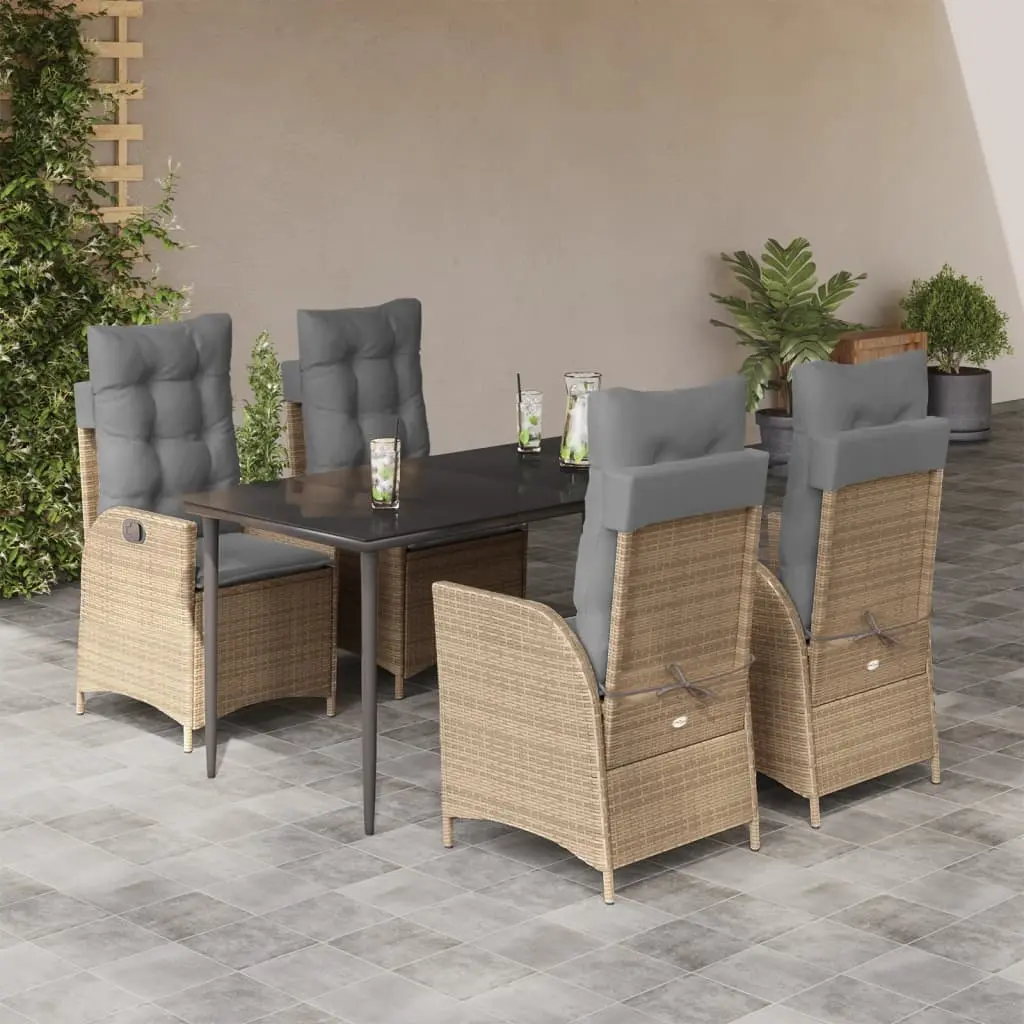 Set da Pranzo da Giardino 5 pz con Cuscini Beige in Polyrattan