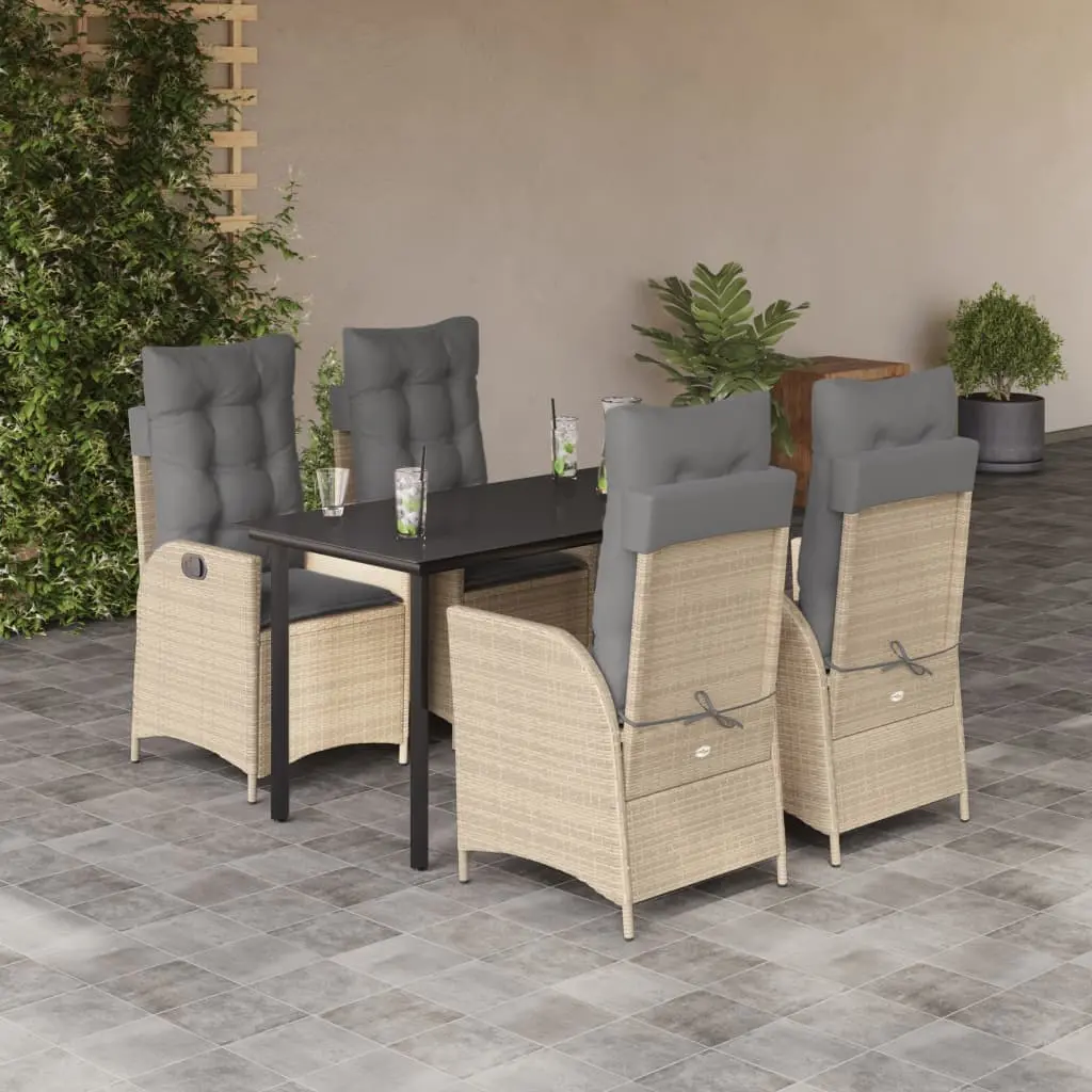 Set da Pranzo da Giardino 5 pz con Cuscini Beige in Polyrattan