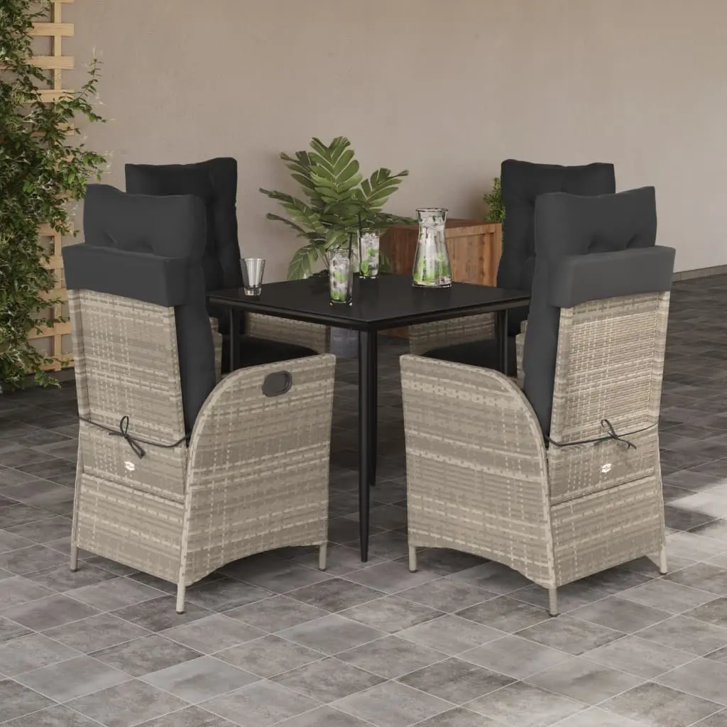 Set Pranzo da Giardino 5pz con Cuscini Grigio Chiaro Polyrattan