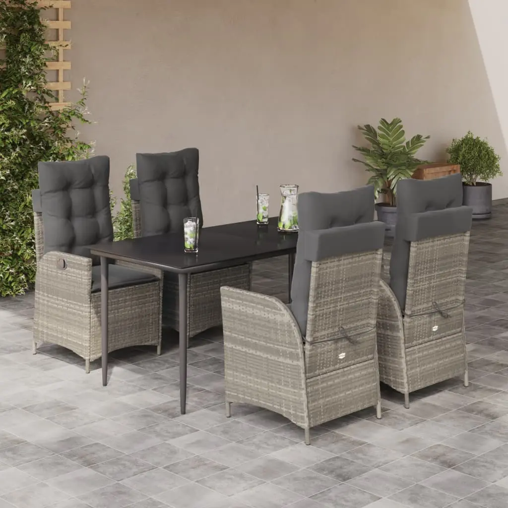 Set Pranzo da Giardino 5pz con Cuscini Grigio Chiaro Polyrattan