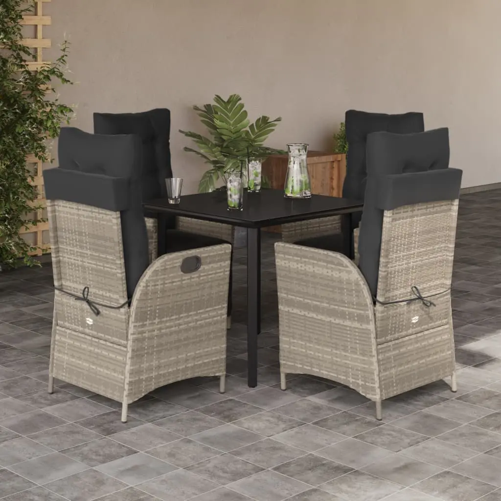 Set Pranzo da Giardino 5pz con Cuscini Grigio Chiaro Polyrattan