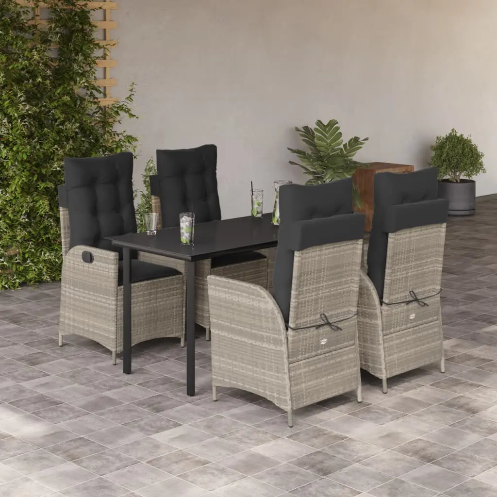 Set Pranzo da Giardino 5pz con Cuscini Grigio Chiaro Polyrattan