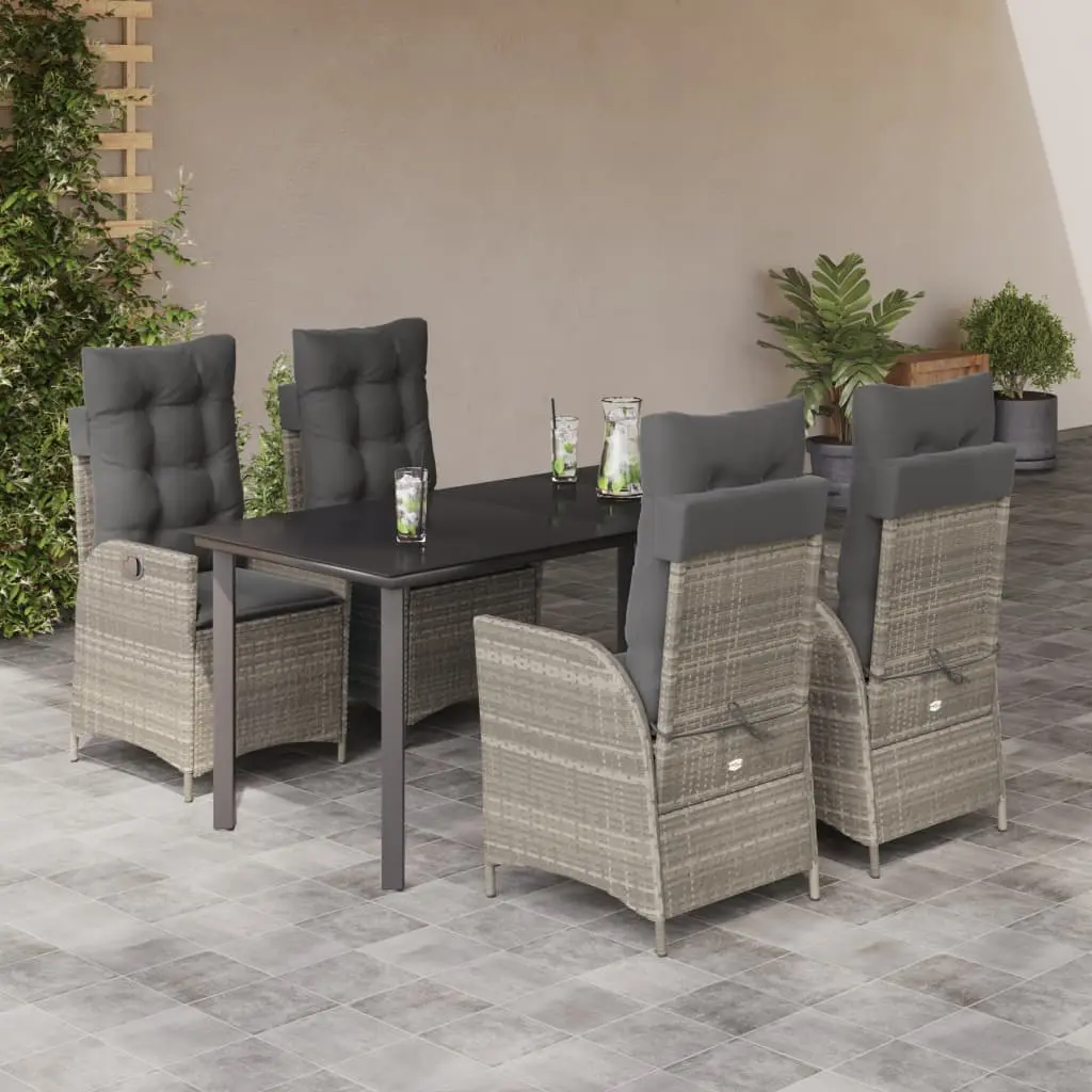 Set Pranzo da Giardino 5pz con Cuscini Grigio Chiaro Polyrattan