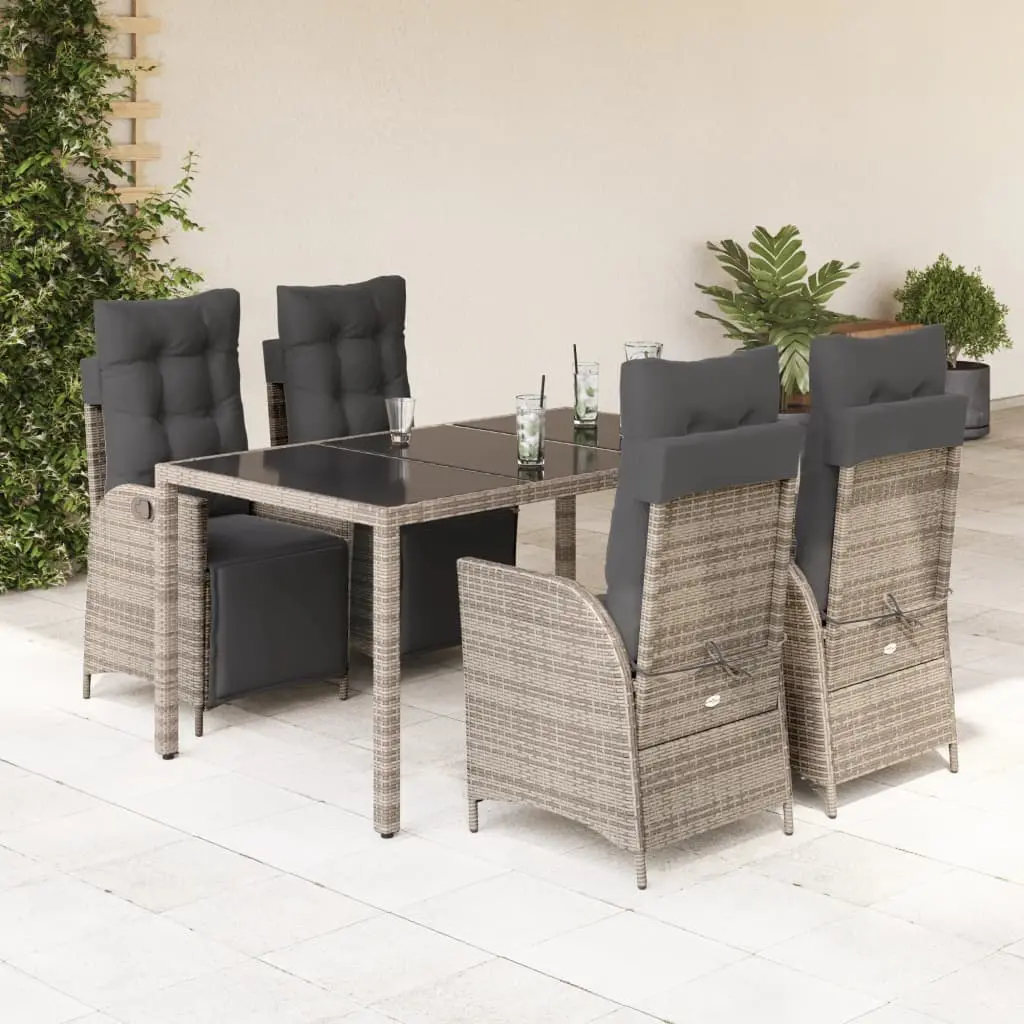 Set da Pranzo da Giardino 5 pz con Cuscini in Polyrattan Grigio